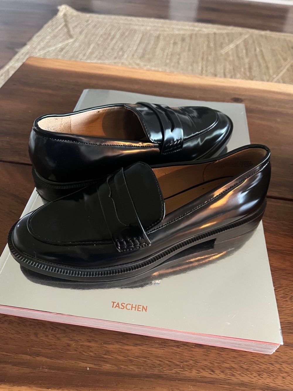 H&M Black Patent Leather Penny Loafers